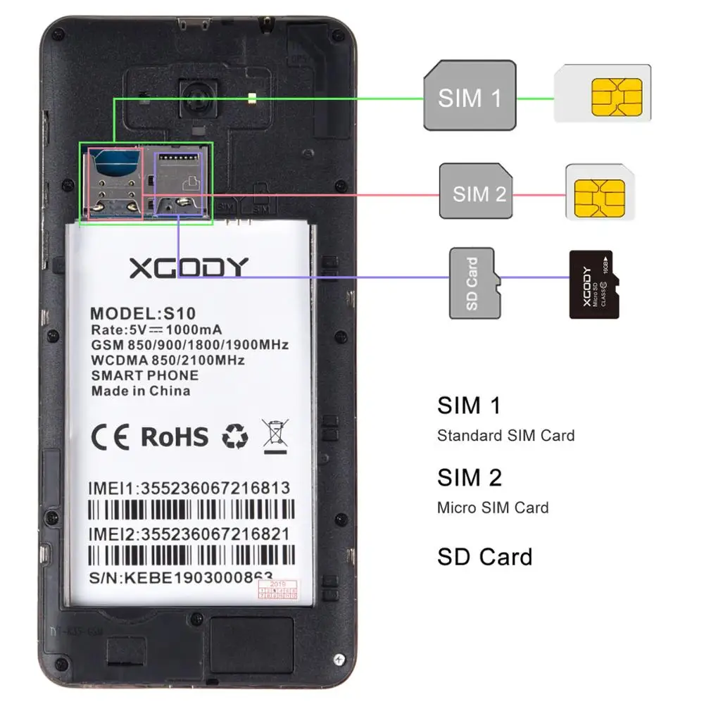 XGODY S10 5," 18:9 3g смартфон 2 Гб 16 Гб полный экран мобильный телефон Android 8,1 MTK6580 четырехъядерный Dual SIM 5MP gps WiFi Celular