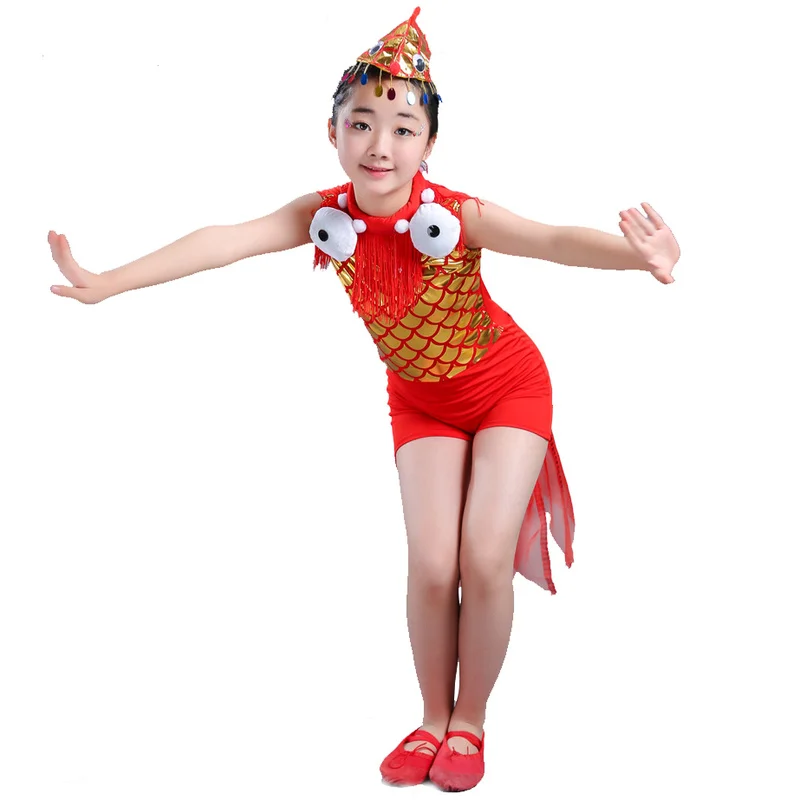 Детские костюмы с золотой рыбкой для девочек, одежда с золотой рыбкой, представление в детском саду, Одежда для танцев с животными, костюмы для фестиваля, танцев