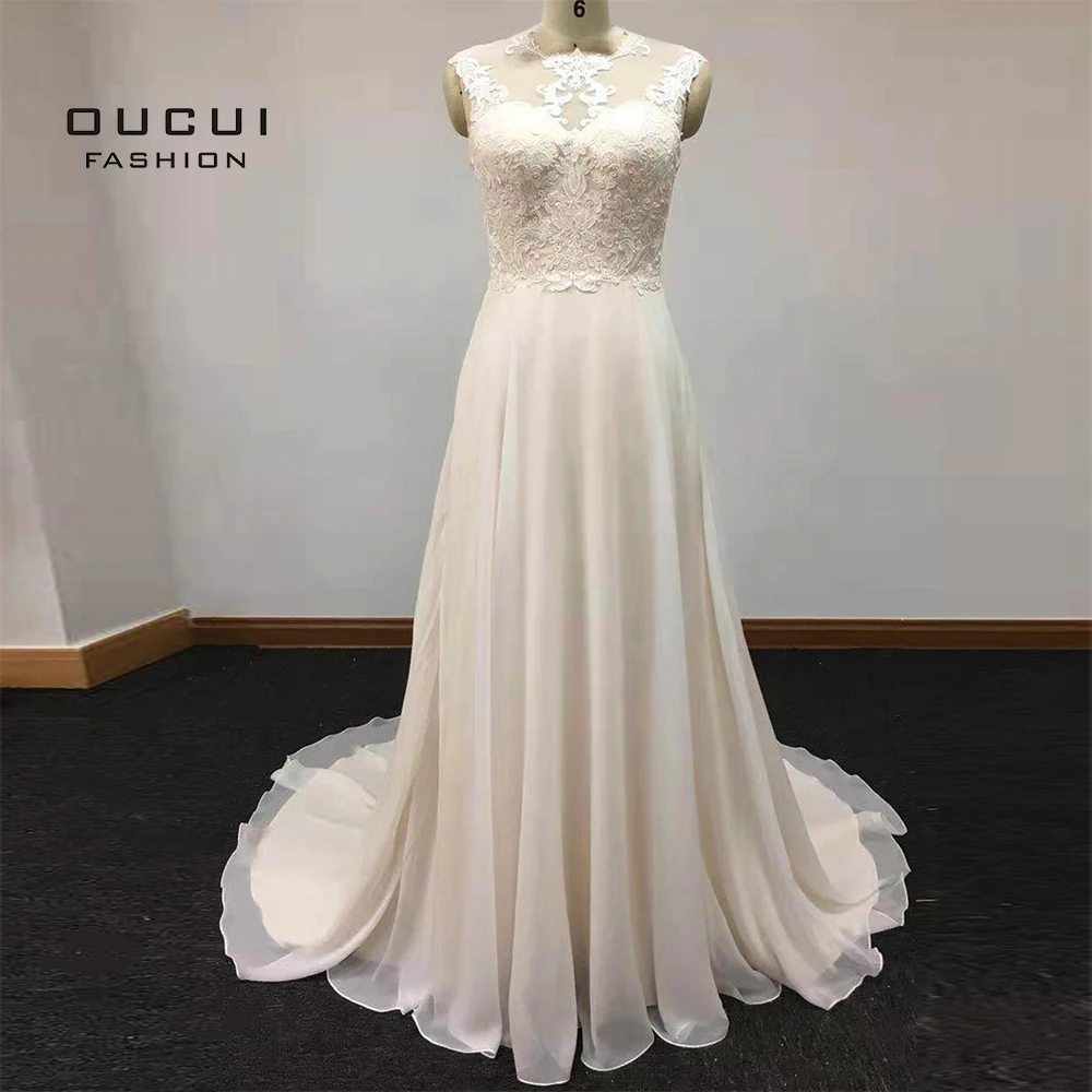 Шифоновые длинные свадебные платья с вышивкой, большие размеры, Vestido De Noiva, а-силуэт, кружевные свадебные платья без рукавов с открытой спиной OL103593 - Цвет: White