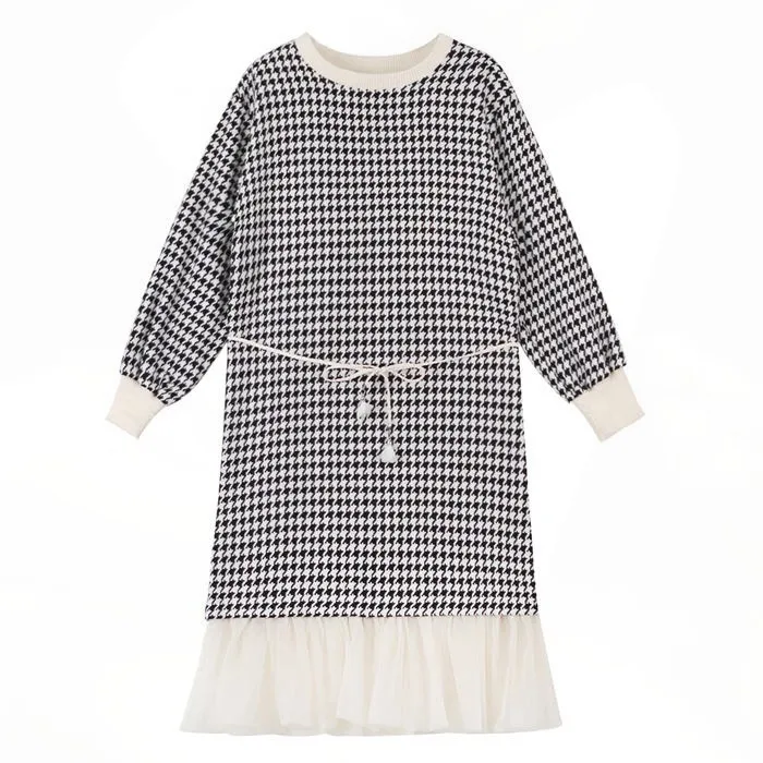 

2019 New Women dress Woolen Mesh Plover Case Paragraph Over-the-knee Grows Dresses Pink Black 1201