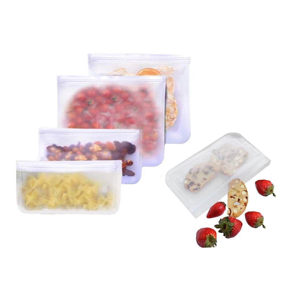 Useful 12pcs Silicone Food Storage Containers Leakproof Containers Reusable Stand Up Zip Shut Bag Cup Fresh Bag Food Storage Bag