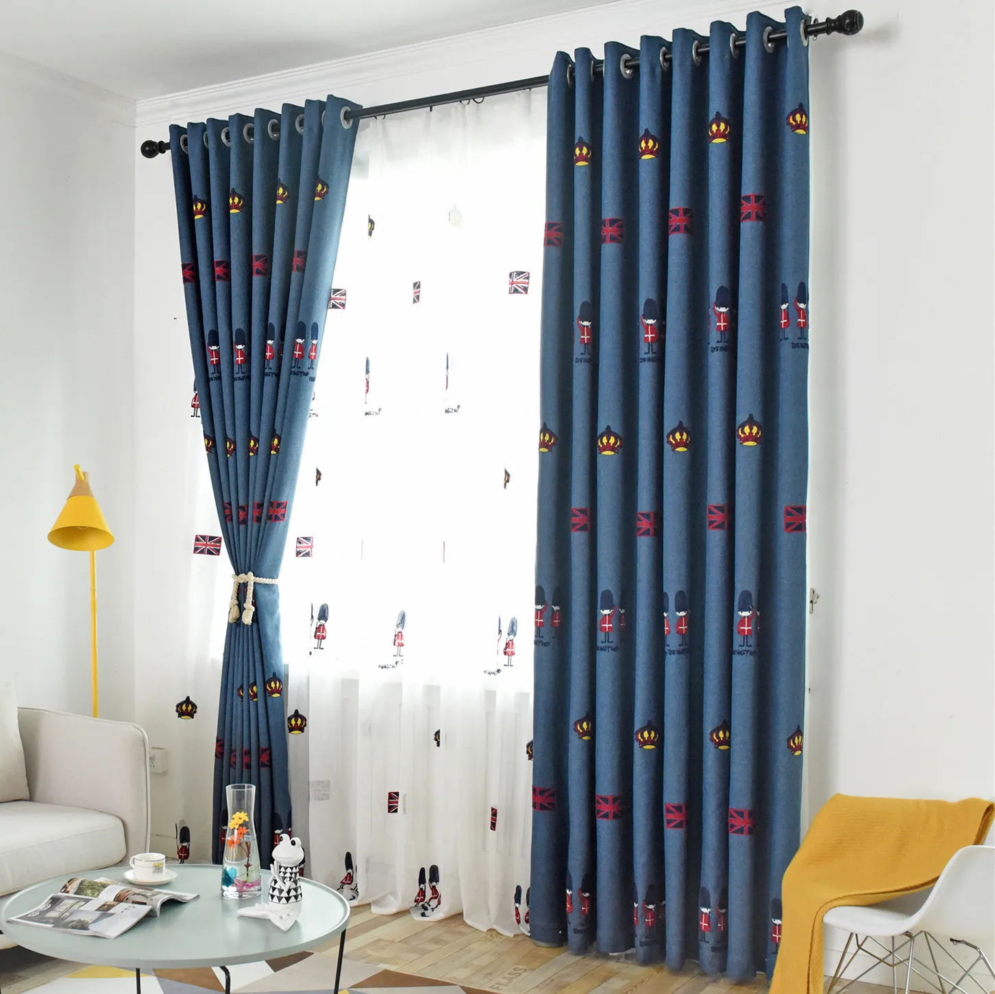 

Mediterranean Embroidered Blackout Curtains for The Bedroom British Royal Soldier Shading Curtains for Living Dining Room