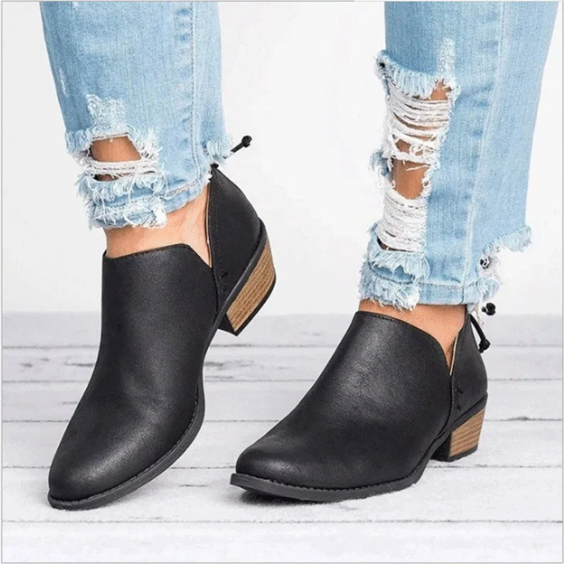 Women's Causal Leather Ankle Boots