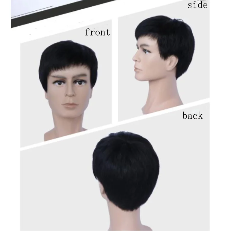 AOOSOO, короткий, прямой, полный синтетический парик для мужчин, мужские волосы, ворсистые, реалистичные парики, натуральный, 3 цвета