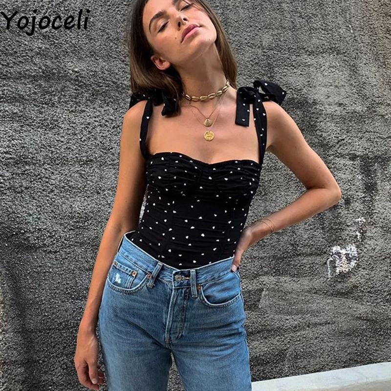 Женский укороченный топ Yojoceli черный элегантный повседневный пляжный на бретелях