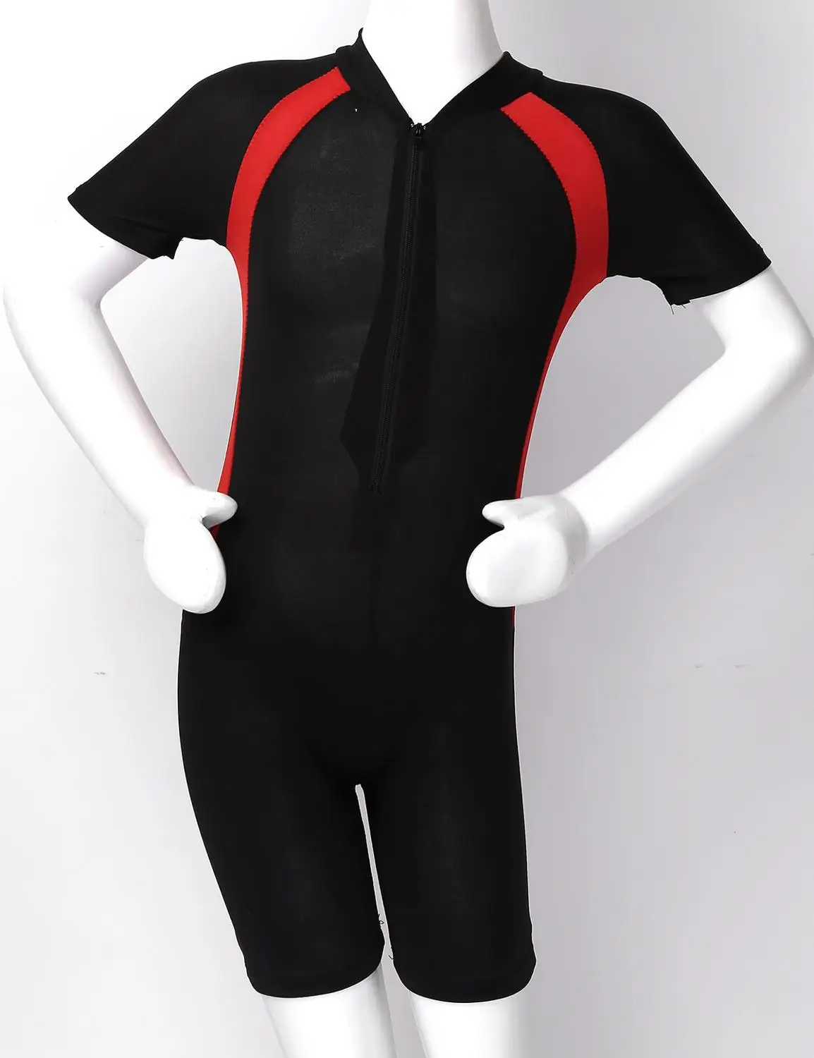 Kids Girls Swimsuits One-piece Swimwear Short Sleeves Zippered Shorty Wetsuit Swimsuit Children's Beach Bathing Suit Rash Guard