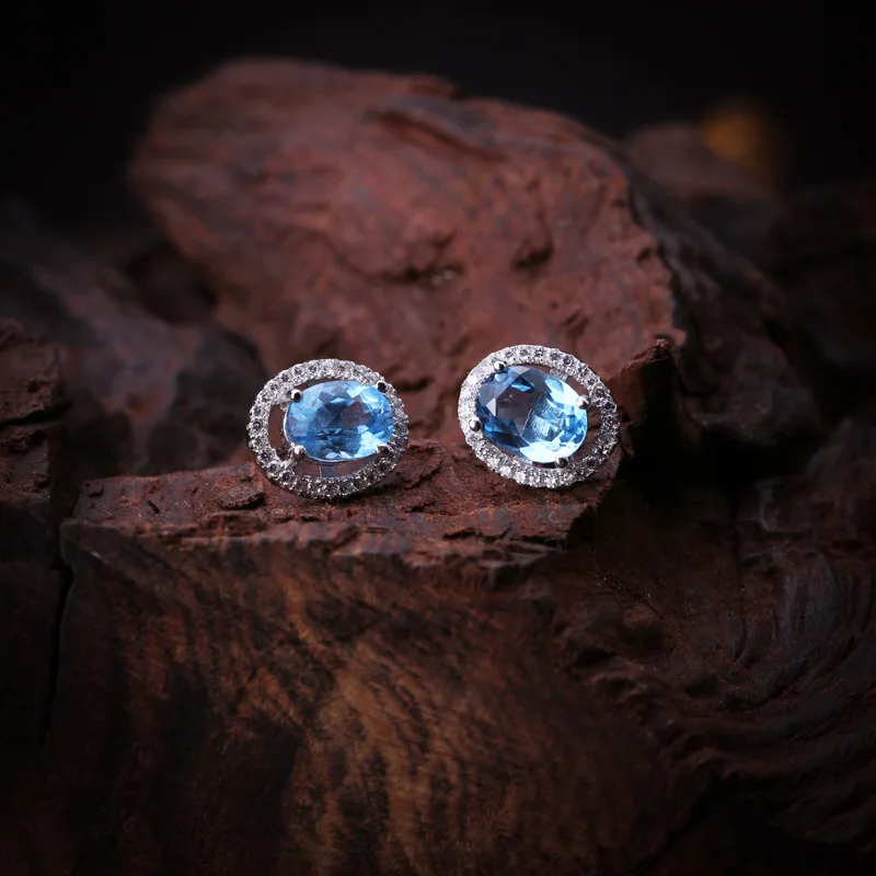 Uglyless Luxury Topaz Stud Earrings for Women Elegant Evening Dress Studs Earrings Oval Gemstone 925 Silver Brincos Bijoux E1625