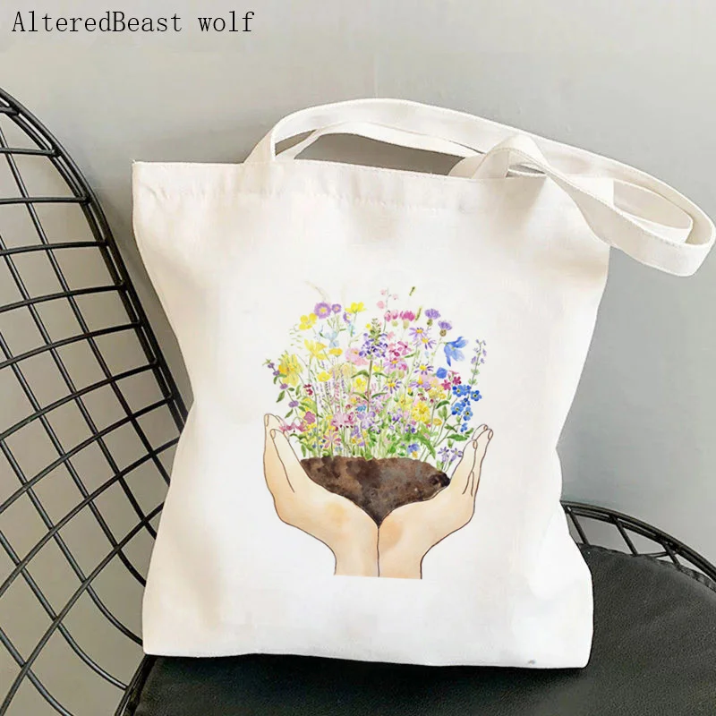Women Shopper bag purple cosmos flowers Printed Bag Harajuku Shopping Canvas Shopper Bag girl handbag Tote Shoulder Lady Bag