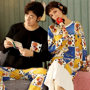 

Autumn Winter Couple Pajamas 100% Cotton Women Pajama Set Long-sleeve Casual Men Pyjamas Plus Size Pijamas Sleepwear