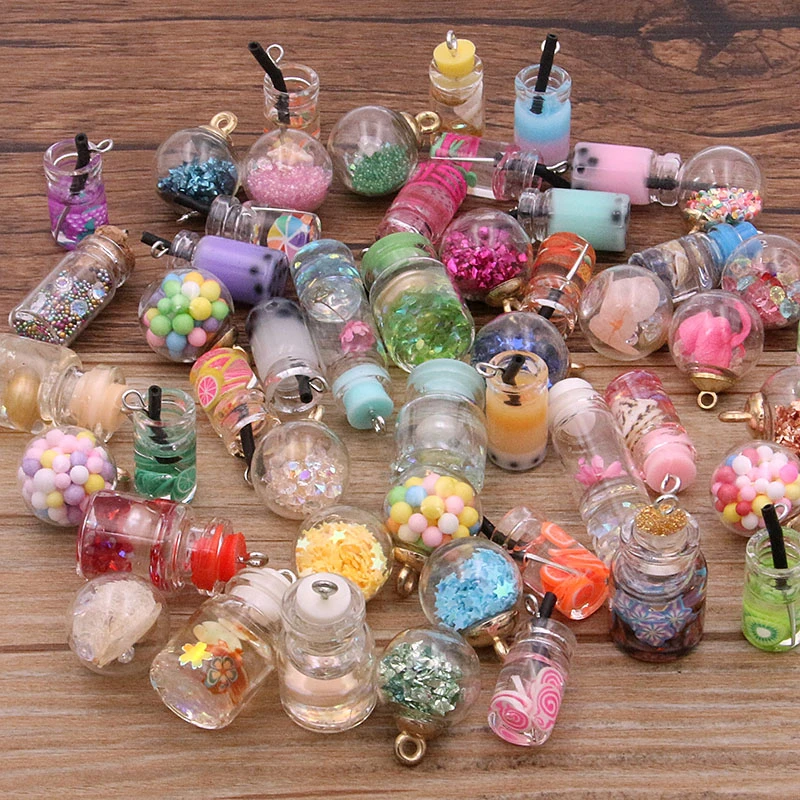 de Botellas de Cristal de Varios Estilos, Abalorios de Taza de Té con Leche, Pendientes de Bola, Accesorios para Pulseras, Llavero, Fabricación de Joyería, 8 Variedades 30 Variedades, 10 Unidades|Amuletos| - AliExpress
