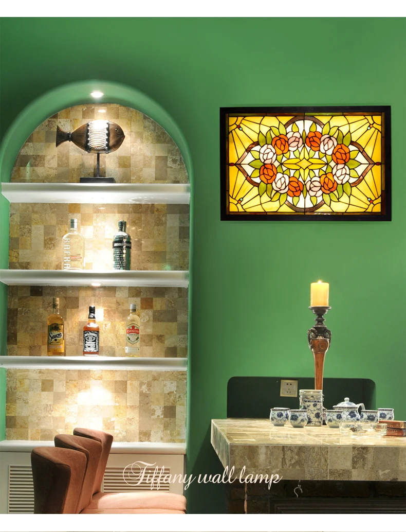 Роскошный пасторальный арт светодиодный настенный светильник для фойе Декор алтаря стекло Тиффани розы крыльцо свет 1138