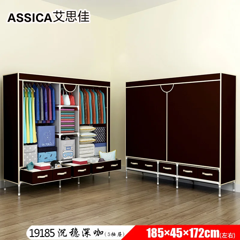 Wardrobe Simple Cloth Wardrobe Steel Pipe Bold Reinforcement Economical Thickening Simple Fabric Multi-coating All Steel Frame - Цвет: Оранжевый