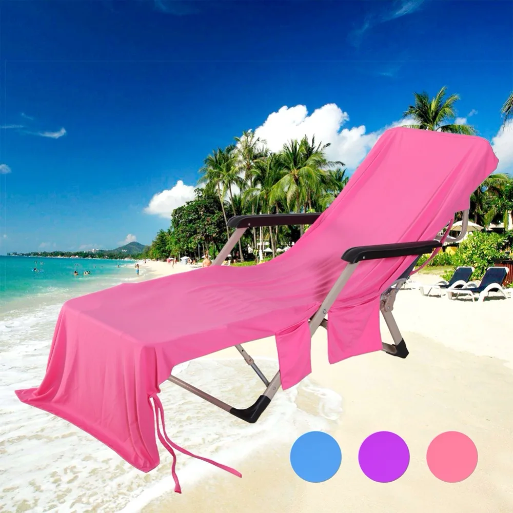 Beach Towels Portable Beach Pool Sun Lounge Chair Cover Bath Towel Bag 3 Pocket Patio Chaise Lounge Chair Covers Outdoor Towel