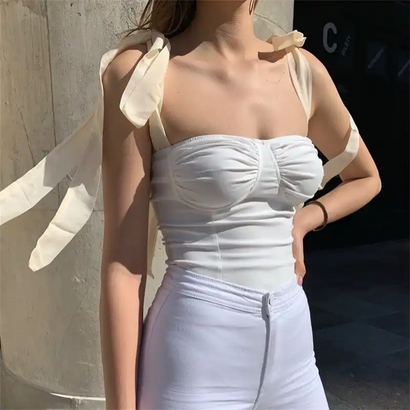 white bustier top with straps