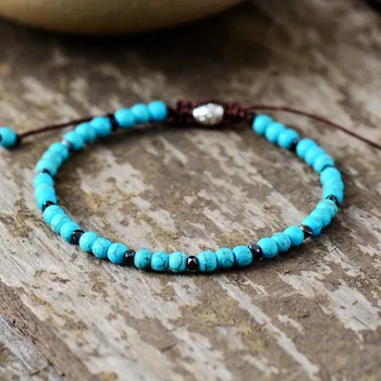Boho Bracelet Mens Beaded Bracelet 4mm Stone Simple Braided Bracelet Handmade Mens Bracelets Couples Jewelry Dropship