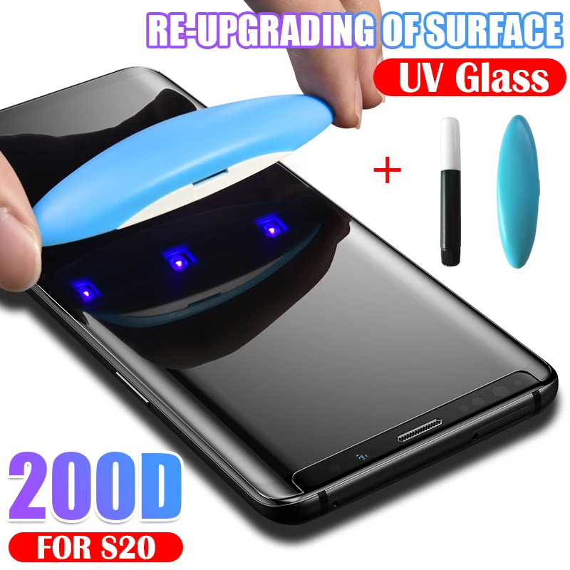 200D UV Liquid Glue Glass For Samsung Galaxy S20 S10 S8 S9 Plus Note 8 9 10 Ultra S7 E Tempered Screen Protector | Мобильные