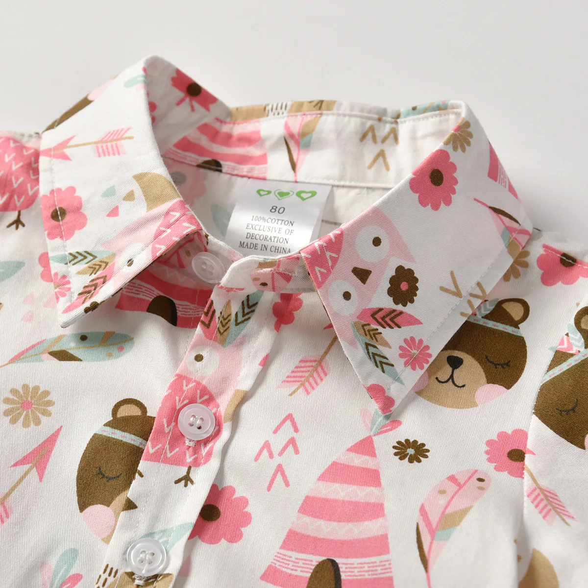 Childrenswear Child Summer Korean-style Pure Cotton Childrenswear Bear Printed Short-sleeved Shirt