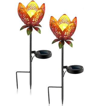

Garden Solar Lights Outdoors, 2Pack Pathway Hollow Flower Stake Lights Waterproof Landscape Led Decorative Light for Patio, Walk