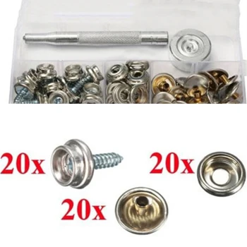

62pcs/set Stainless Steel Press Studs Snap Fasteners 15mm DIY Boat Marine Tool Kit Snap Fastener sockets buttons snap fasteners