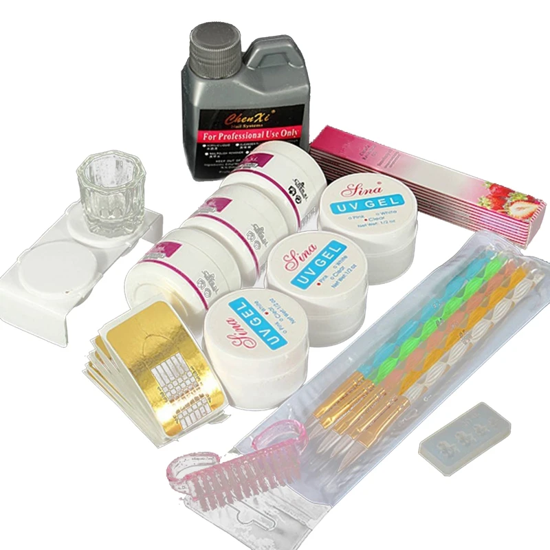 

HTHL-Acrylic Nail Art Set Liquid Polymer Powder UV Gel Tips Forms Manicure Tool Kit Nail Gel