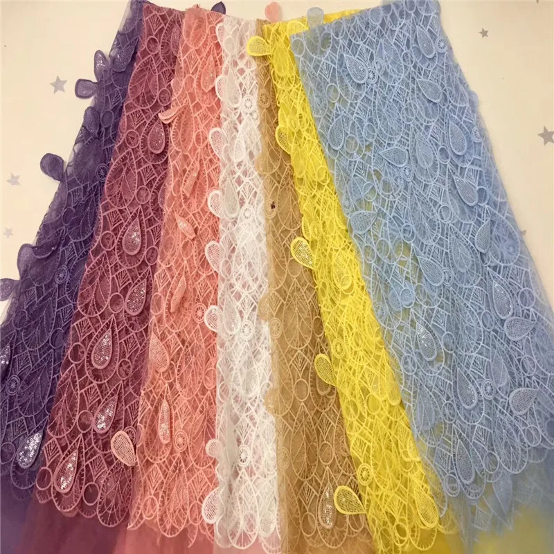 

Sequined African French Mesh Net Lace Fabric For India Evening Party Dress Fabrics 2020 New Nigeria Sequins Voile Grey yellow