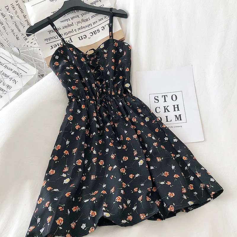 OCEANLOVE Spring Summer Dress Women 2020 Sweet Floral V Neck High Waist Vestidos A-line Korean Studend Kawaii Dresses Holiday