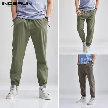

INCERUN Men Pants Elastic Waist Solid Color Pockets Streetwear Joggers Long Trousers 2020 Baggy Fashion Casual Men's Cargo Pants