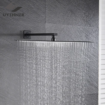 

Newly Luxury 16 inch Rain Shower Head Matte Black Big Top Shower Head With Shower Arm Wall Mounted Bathroom Shower Accessories