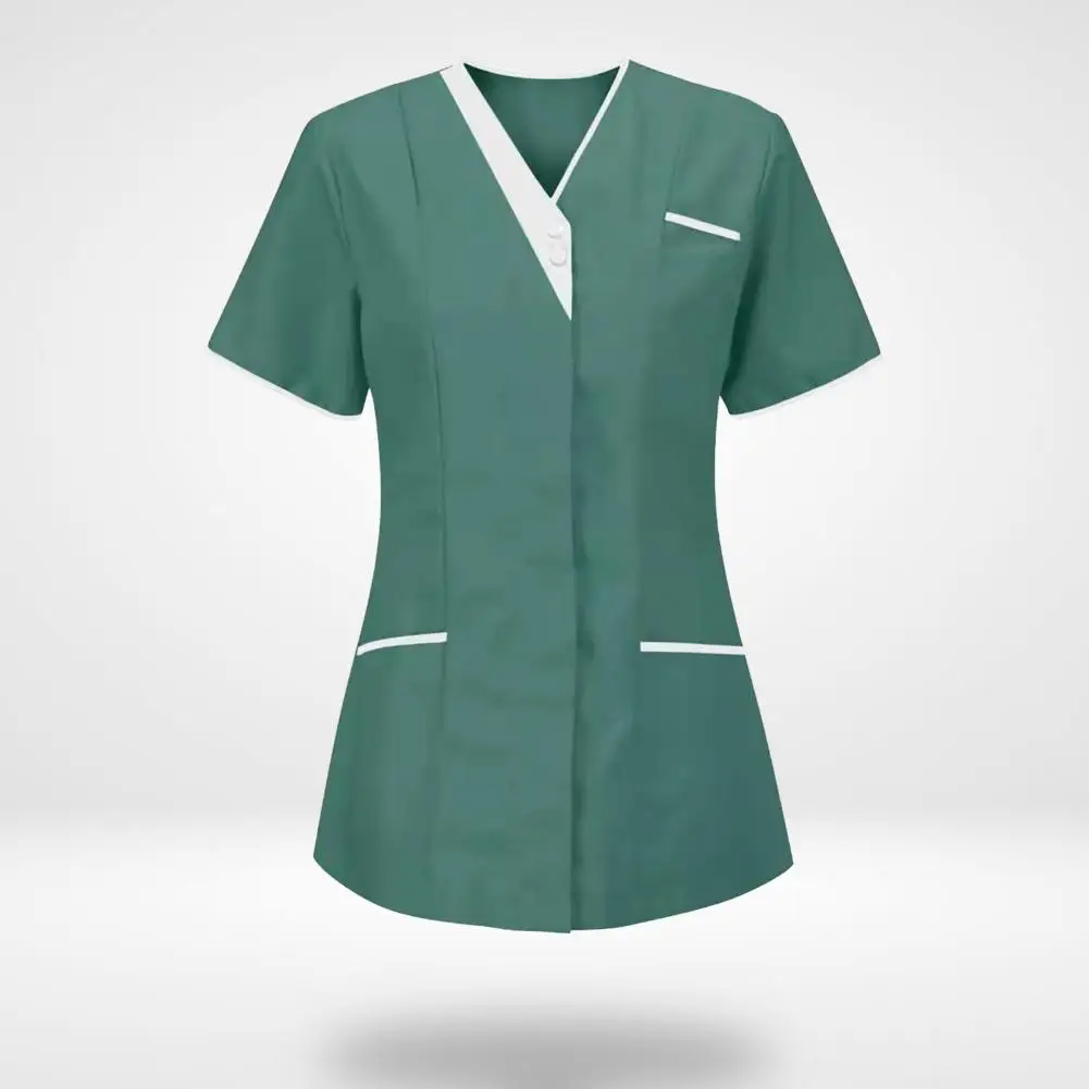 60% Healthcare Nurse Robe Nurse Clothing T-Shirt V Neck Pocket Short Sleeve Button Nursing Staff Uniform Clothing Beauty Salo