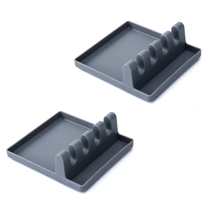 Grey 2pcs 2PCS Kitchen Cooking Utensil Holder Silicone Utensil Rest Spoon Rest Utensil Spatula Holder Heat Resistant Tool Drop Ship - Color: Grey 2pcs