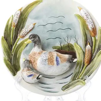 

Pastoral Style Wall Hanging Decoration Plate Ceramic Crafts Lovely Emboss Duck Pattern Adornment Dish Creative Design Gift R2277