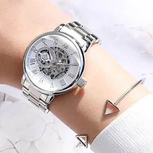 Новые модные роскошные Брендовые женские механические часы со скелетом, женские автоматические механические часы для женщин, серебряные Montre Femme