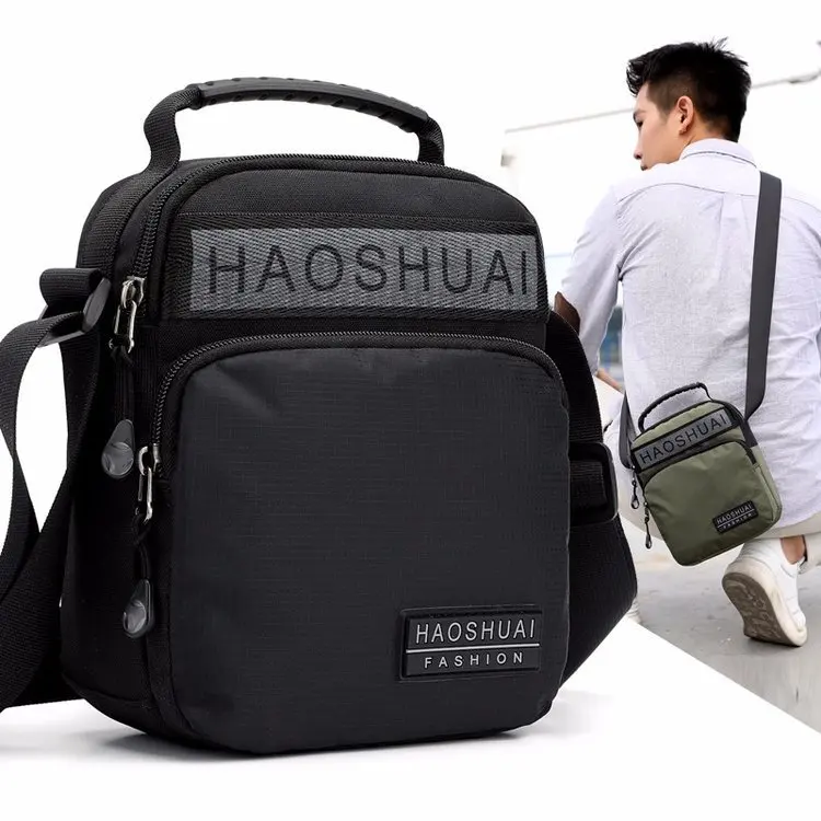 

New Style Nylon Waterproof Men's Crossbody Bag Handbag Multi-pockets Solid Color Simple Leisure Bag