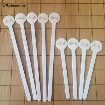 

Cheers Wooden Drinking Stirrers Custom Biodegradable Stir Sticks with Monogram Engraved for Wedding Birthday Bachelorette Party