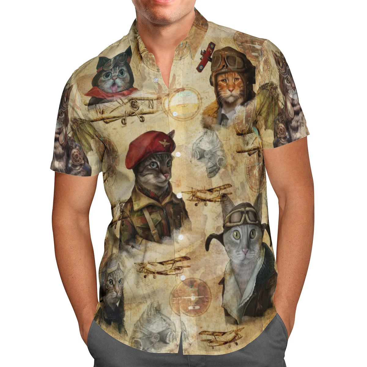 Funny Cat 3D Beach Hawaiian 2021 Summer Vintage Shirt Short Sleeve Streetwear Oversized 5XL Camisa Social Chemise Homme-9 | Мужская