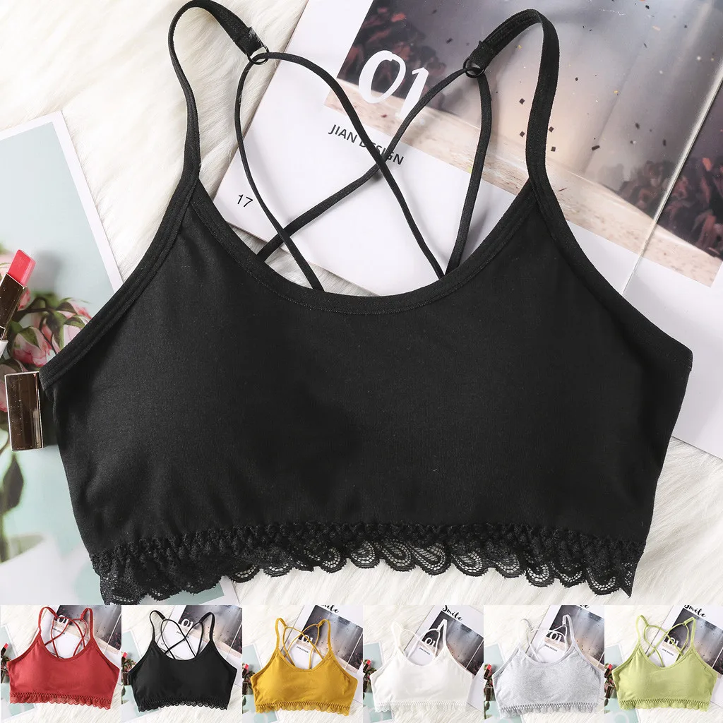 Женский топ на бретельках с подкладом на груди, укороченный топ, сексуальное нижнее белье, кружевной топ с пуш-ап лентой, без стального обода, женское нижнее белье на бретельках