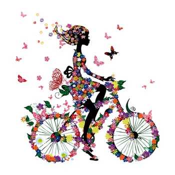 

Beautiful Parches Girl On The Bike Butterfly Patches For Clothing Bag Washable Heat Transfer Vinyl Stickers Iron Appliqued