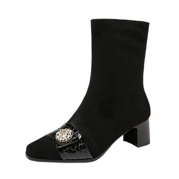 

Elegant high Heeled ladies Ankle Boots patchwork Genuine Leather Female Shoes Woman Classic Wedding Party High Heels Boots