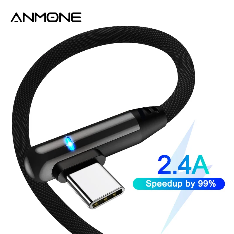 Зарядный usb кабель ANMONE 90 градусов USB Type C 2 4 А зарядный Micro L для игр Huawei Samsung|Кабели