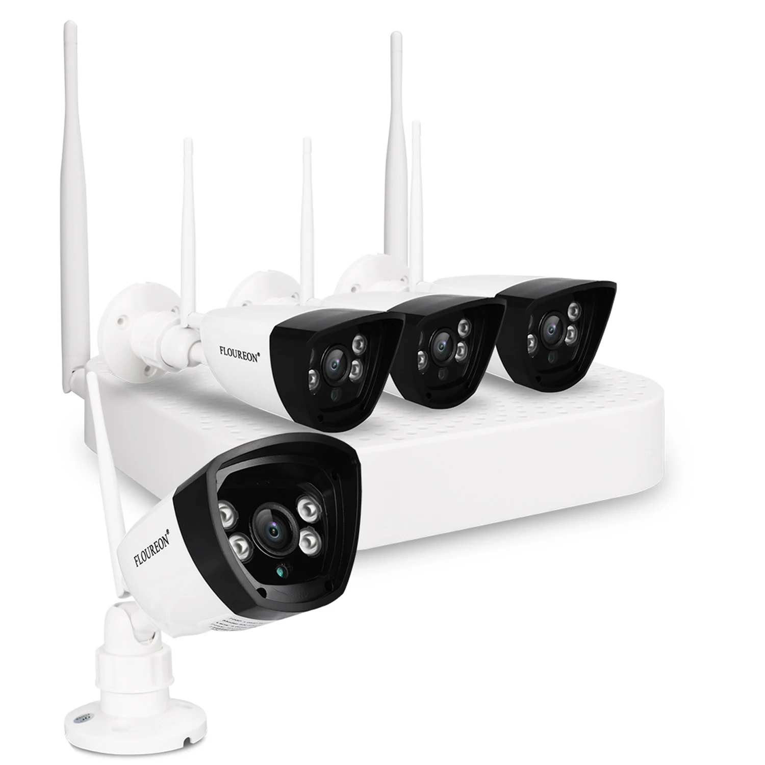 Floureon 4CH беспроводной CCTV 1080P DVR комплект открытый wi-fi/WLAN 720P 1.0MP IP камера безопасный видеорегистратор система NVR EU - Цвет: Black White