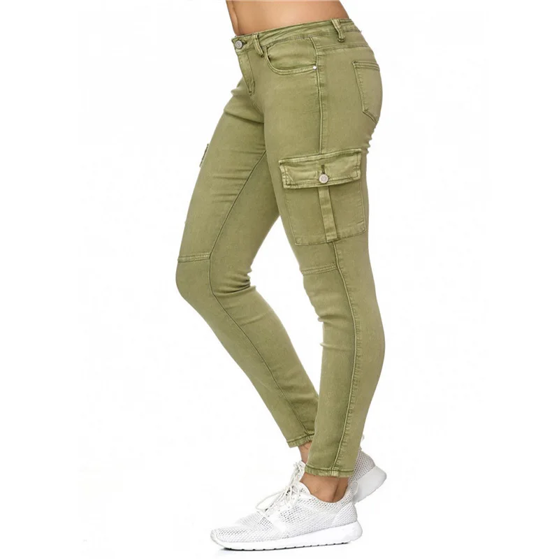 Узкие эластичные джинсы с высокой талией для женщин, уличная одежда, черные, красные, зеленые, хаки, обтягивающие джинсы для женщин