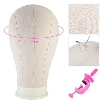 

23'' White Canvas Block Head Training Head Mannequin Head Wig Making Display Styling Manikin Head Wig Accessories + Pink Clamp