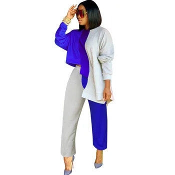 

Contrast Color 2 Piece Set Women Autumn Spring Irregular Pullover Tops and Wide Leg Pants Loose Casual Sweat Suits Matching Sets