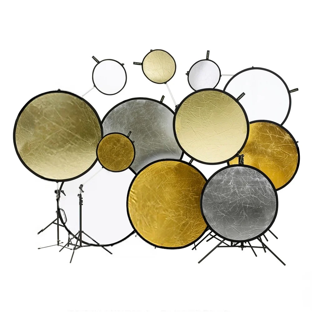 Selens 2 in 1 30/60/80/110 cm Reflector Portable Collapsible Disc Light Diffuser Gold Silver White for Selfie Photo Studio photography reflector macro photography diffuser