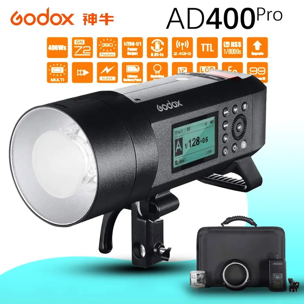 US $1.229.23 Godox AD400 Pro WITSTRO AllInOne Outdoor Flash AD400Pro LiOn Battery TTL HSS With BuiltIn 24G Wireless X System