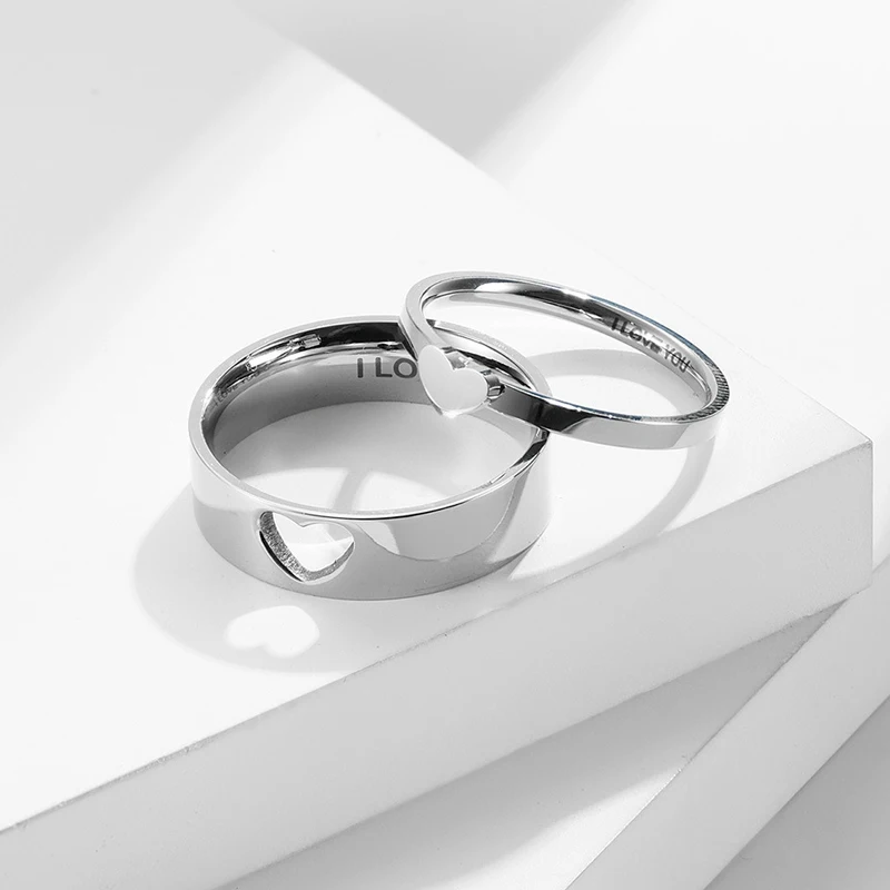Heart Couple Rings For Lovers Stainless Steel Wedding Ring Set Women Love Jewelry Silver Color Valentine's Day Anniversary Gift 3