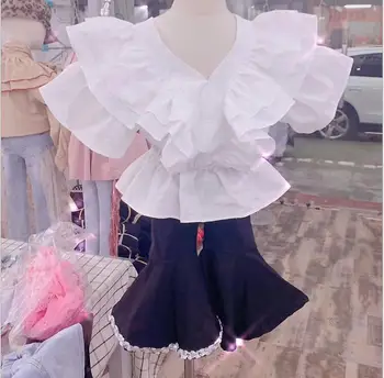 

2020 Korean style girls ruffles shirt fashion summer cotton girls blouse 3-8t F127