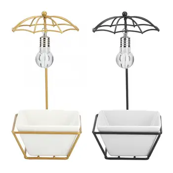 

Plant Display Stand Simple Umbrella Shape Ceramic Plant Flower Pot Bracket Display Holder with Bulb Home Office Garden Decor