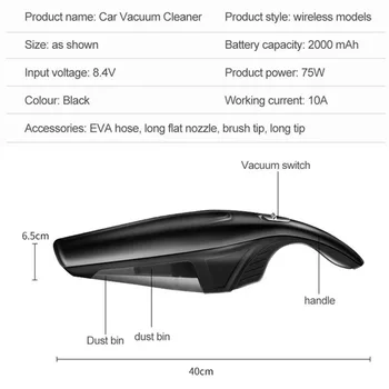 

Rechargeable Car Vacuum Cleaner Wireless With Storage Box Black 120W 8.4V