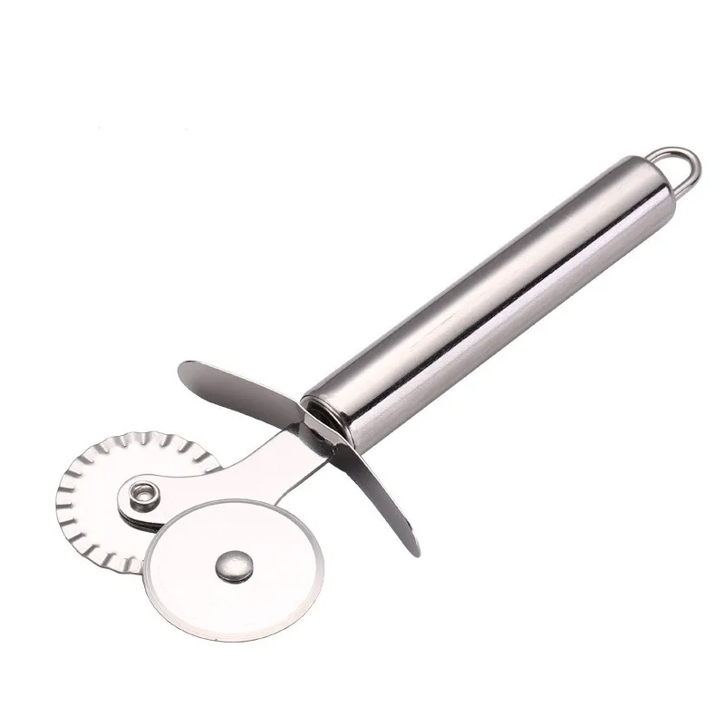 4YANG Stainless Steel Pizza Cutter Double Roller Pizza Knife Cutter Pastry Pasta Dough Crimper Kitchen Pizza Tools - Цвет: JJYY113700003